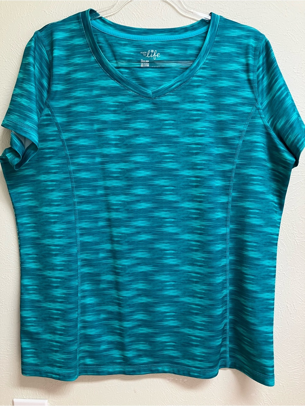 made for life Teal Space-Dye V-Neck Short Sleeve Top